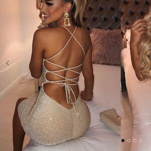 BABYBOO Tati Mini Dress - Gold Sparkle NWT